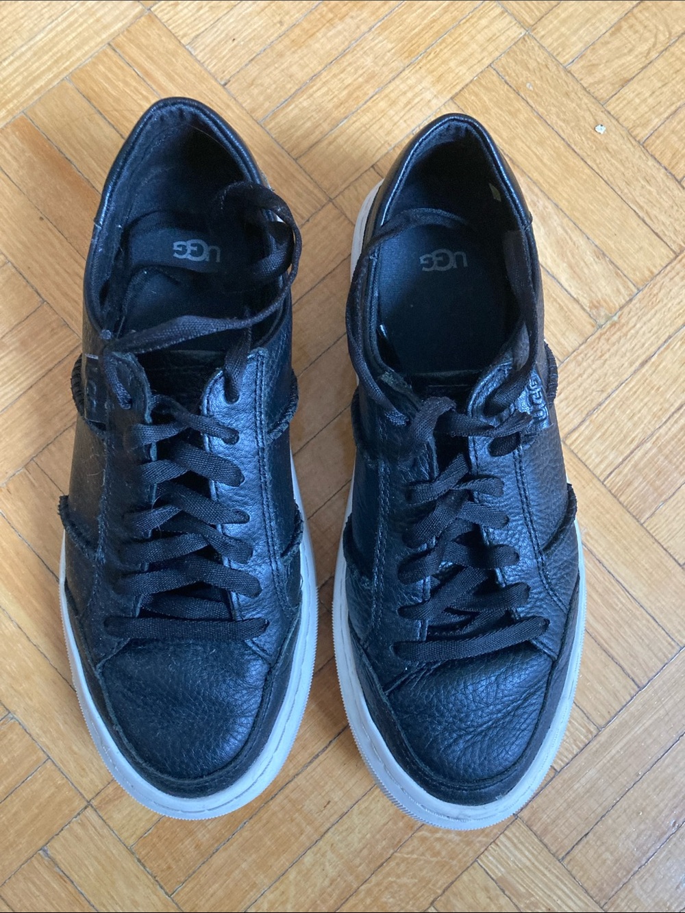 UGG Black Leather Women's Sneakers with White Soles